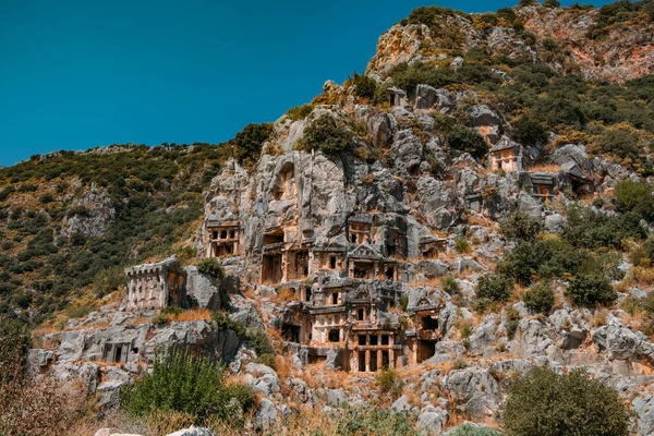 Gamla Lyciska Stengravsruiner Demre Tidigare Myra Antalya Turkiet — Stockfoto