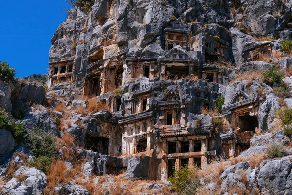 Gamla Lyciska Stengravsruiner Demre Tidigare Myra Antalya Turkiet — Stockfoto