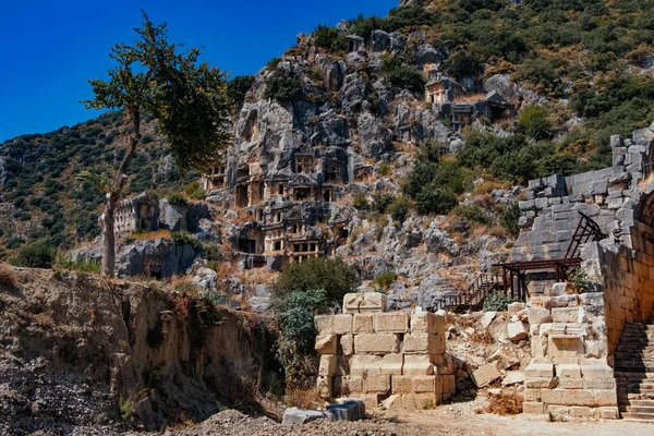 Antike Lykische Felsengräberruinen Demre Ehemals Myra Antalya Türkei — Stockfoto