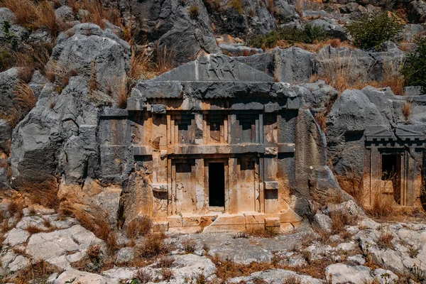 Gamla Lyciska Stengravsruiner Demre Tidigare Myra Antalya Turkiet — Stockfoto