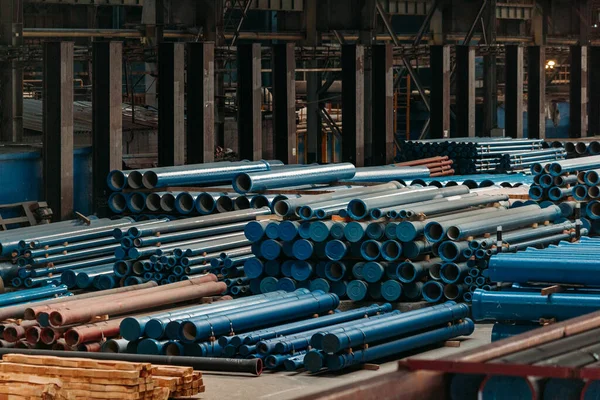 Novos Tubos Ferro Fundido Para Construção Dutos Armazém — Fotografia de Stock