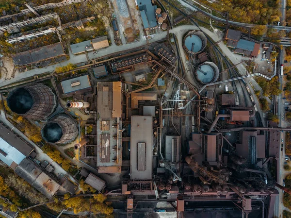 Planta Metalúrgica Vista Superior Del Dron Directamente Encima —  Fotos de Stock