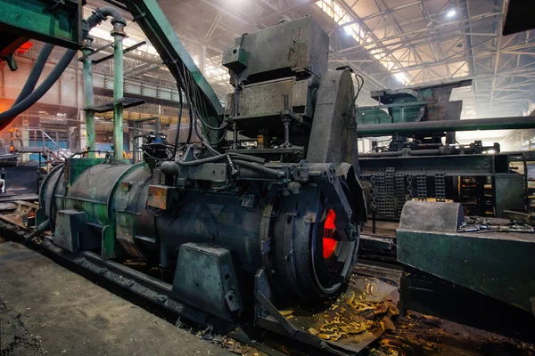Iron pipe centrifugal pipe casting machine at the foundry.
