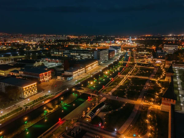 Tula Damm Promenade Park Bei Nacht Luftaufnahme Von Der Drohne — Stockfoto