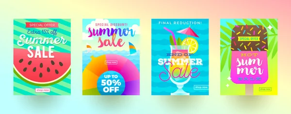 Set Summer Sale Promotion Banners Vacation Holidays Travel Colorful Bright — Stock Vector