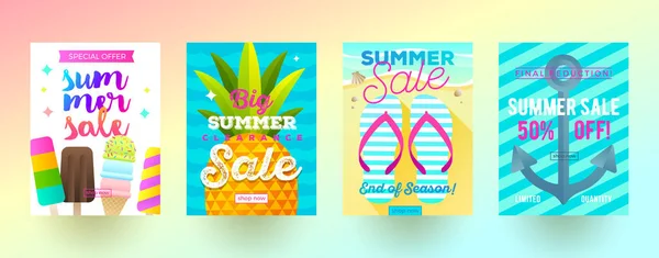 Reihe Von Werbebannern Für Den Sommerschlussverkauf Urlaub Urlaub Und Reise — Stockvektor
