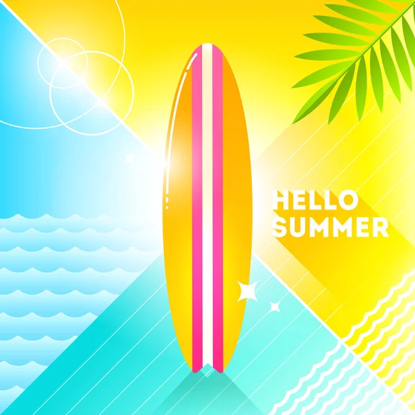 Hallo Sommer Vektorillustration Sufrboard Auf Abstraktem Hintergrund Illustration Retro Stil — Stockvektor