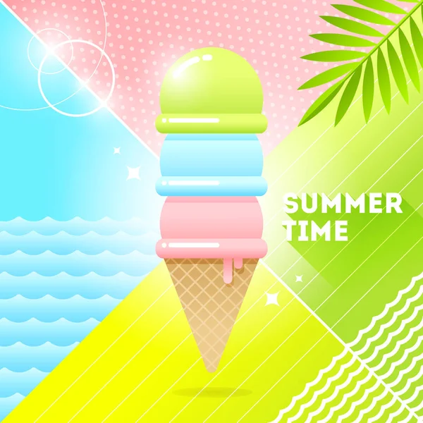 Summer Time Vector Illustration Ice Cream Abstract Background Retro Style — Stock Vector