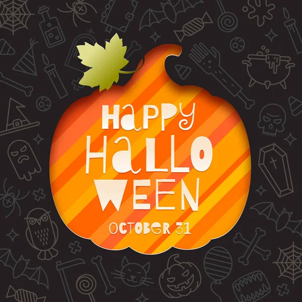 Sylwetka Dyni Wyłącznik Papier Tle Liniowej Halloween Znaki Symbole Ilustracja — Wektor stockowy