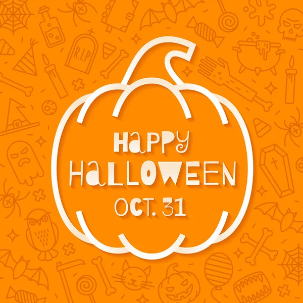 Silhouette Una Zucca Con Ritaglio Saluto Halloween Carta Uno Sfondo — Vettoriale Stock