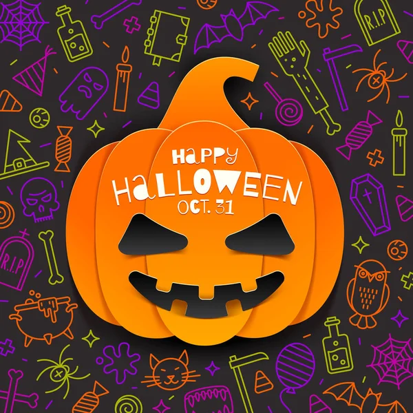 Jack Lantern Dýně Výřez Papíru Pozadí Lineární Halloween Značky Symboly — Stockový vektor