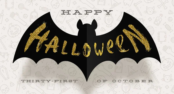 Halloween Vector Illustratie Glitter Gouden Begroeting Een Silhouet Van Zwart — Stockvector