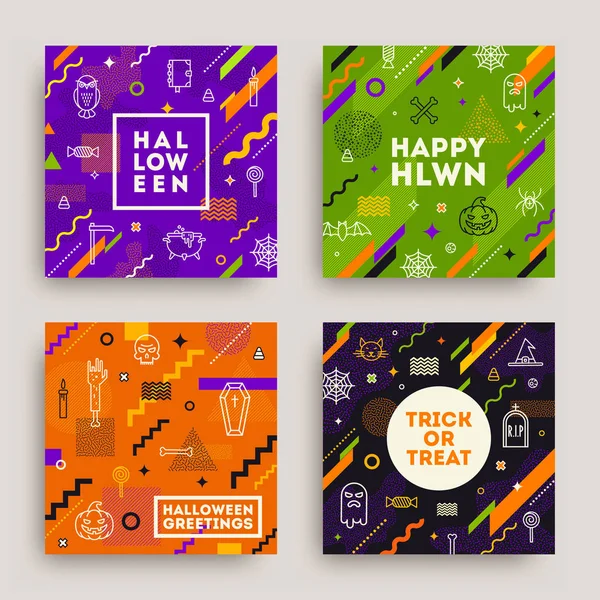 Conjunto Cartel Halloween Pancarta Tarjeta Felicitación Colección Patrón Con Signos — Vector de stock