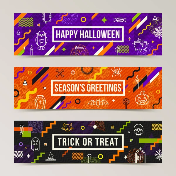 Conjunto Pancartas Felicitación Halloween Colección Patrón Con Signos Lineales Halloween — Vector de stock