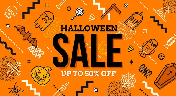 Halloween Sale Banner Pattern Halloween Linear Signs Symbols Abstract Different — Stock Vector