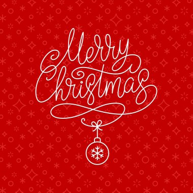 Noel tebrik kartı hat ve tatil önemsiz şey kırmızı desen arka planda, vektör çizim ile.