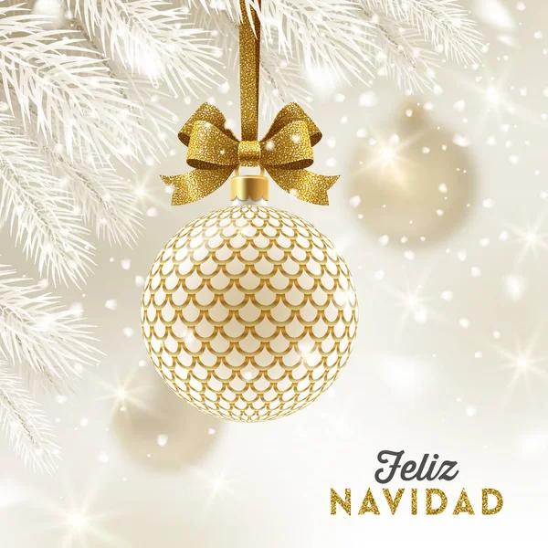 Feliz Navidad Salutations Noël Espagnol Boule Dorée Motifs Avec Arc — Image vectorielle