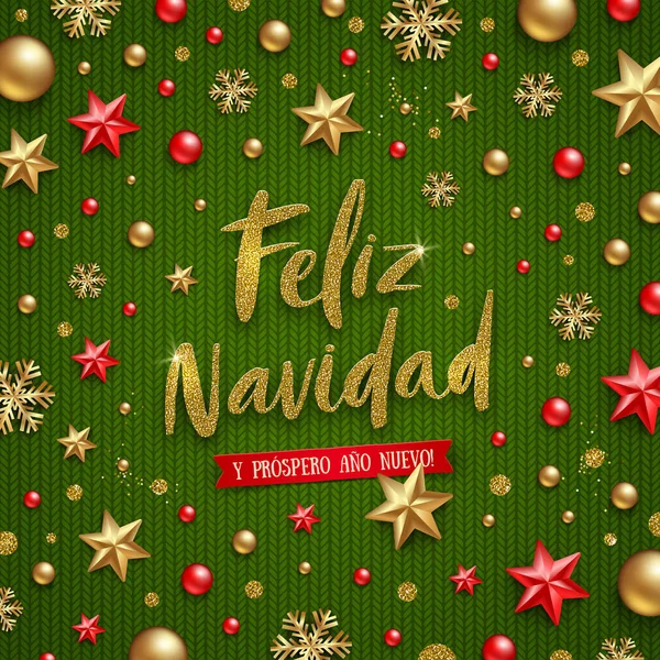 Feliz Navidad Salutations Noël Espagnol Glitter Gold Salutations Vacances Décoration — Image vectorielle