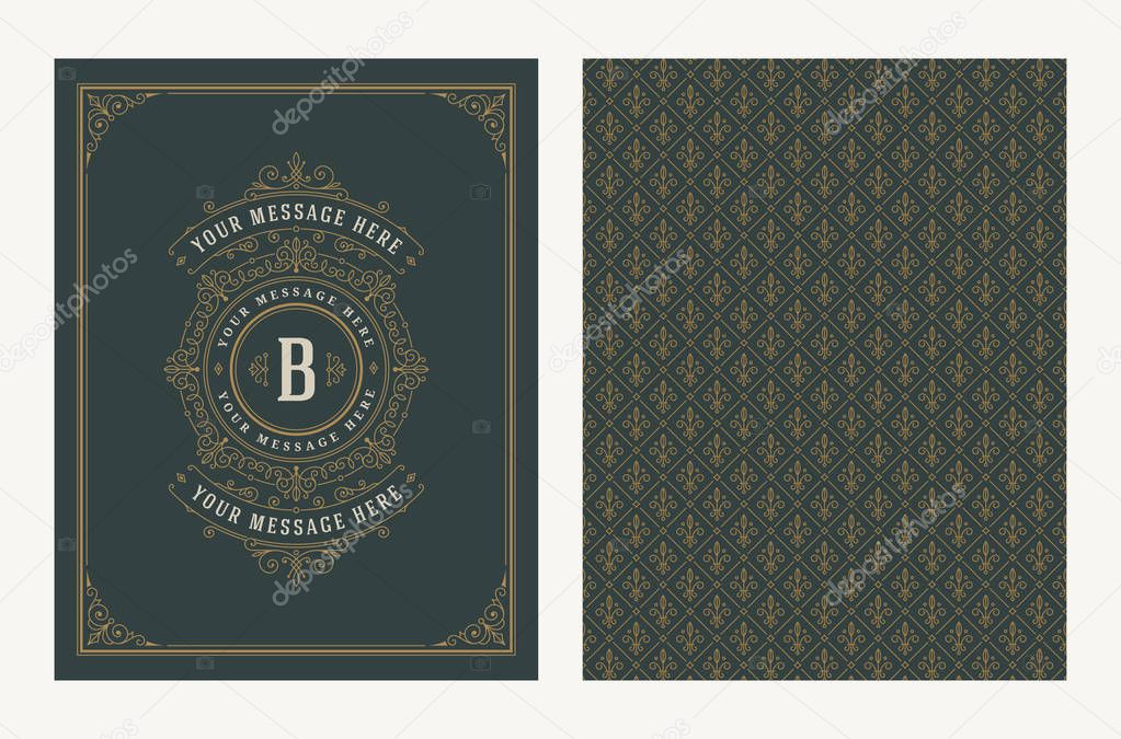 Flourishes and ornamental vector vintage design for greeting card or wedding invitation. Retro page design with copy space for shop, store, restaurant, boutique, hotel and etc.