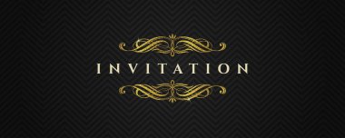 Glitter altın davetle şablon öğeleri bir siyah chevron desen - vektör çizim üzerinde geliştiği