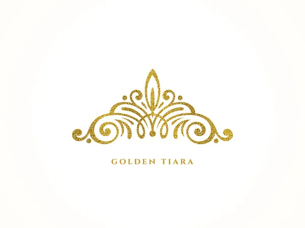 Elegante logo di tiara in oro glitter su sfondo bianco. Illustrazione vettoriale . — Vettoriale Stock