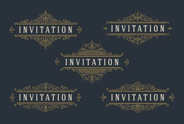 Set of flourishes and ornamental vector vintage design for invitation or greeting card. Vector illustration. — Stock Vector