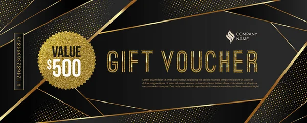 Gift voucher template with glitter gold elements. Vector illustration. Design for invitation, certificate, gift coupon, ticket, voucher, diploma etc. — Stock Vector