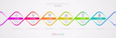 İş simgeleri ile infografik şablon tasarımı. Akış grafiği witn altı seçenek veya adımlar. Infografik iş konsepti. Sunum, promosyon, iş akışı düzeni, diyagram, yıllık rapor vb. için tasarım