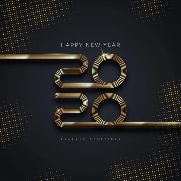2020 년 새해 로고. 올해의 황금 번호와 인사말 디자인입니다. 인사말 카드, 초대장, 캘린더 등을 위한 디자인. — 스톡 벡터