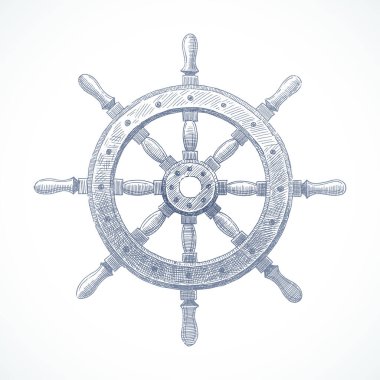 Hand drawn vector illustration - ship steering wheel clipart
