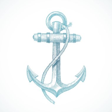 Hand drawn vintage anchor - vector illustration. clipart