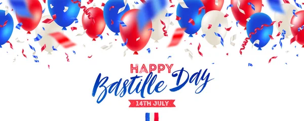 French National Holiday Bastille Day Brush Calligraphy Greeting Balloons Confetti — Stock Vector