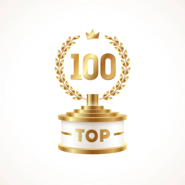 100 Bästa Prisutdelningarna Golden Award Trofé Med Lagerkrans Och Krona — Stock vektor