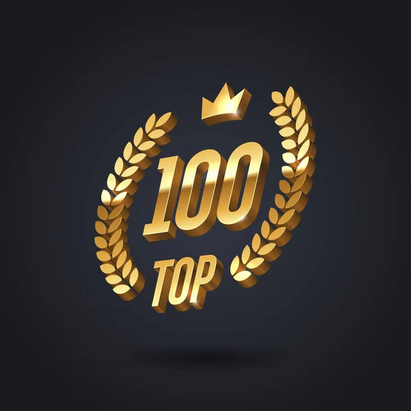 Topp 100 Utmärkelse Emblem Golden Award Logotyp Med Lagerkrans Och — Stock vektor