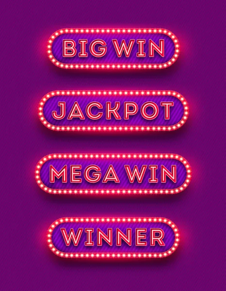 Gran Victoria Jackpot Mega Victoria Ganador Letrero Retro Luz Neón — Archivo Imágenes Vectoriales