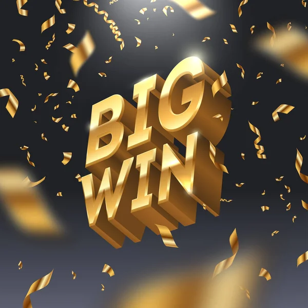Big Win Golden Sign Golden Confetti Big Win Logo Spotlight — Stock Vector