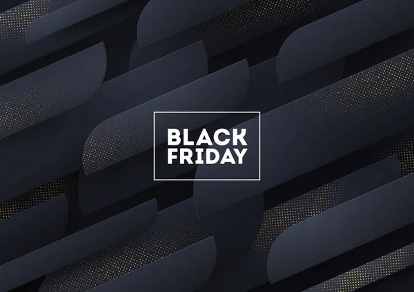 Black Friday Sale Design Black Background Abstract Shapes Golden Halftone — Stock Vector