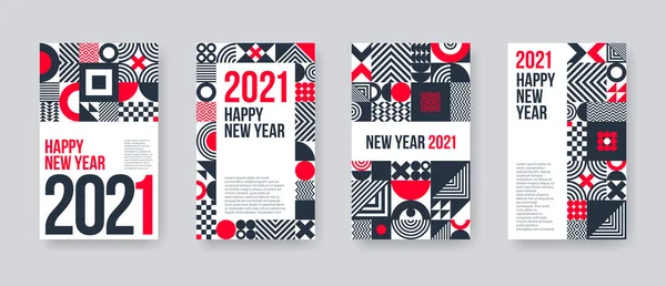 2021 Neujahrs Grußkarten Set Plakatset Mit Geometrischen Formen Und Mustern — Stockvektor