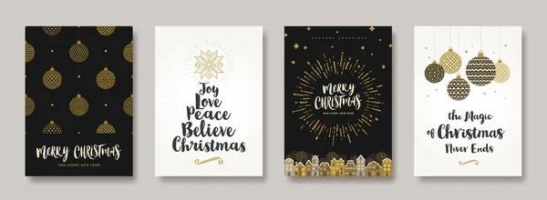 Ensemble Cartes Voeux Noël Nouvel Fond Avec Décor Noël Illustration — Image vectorielle