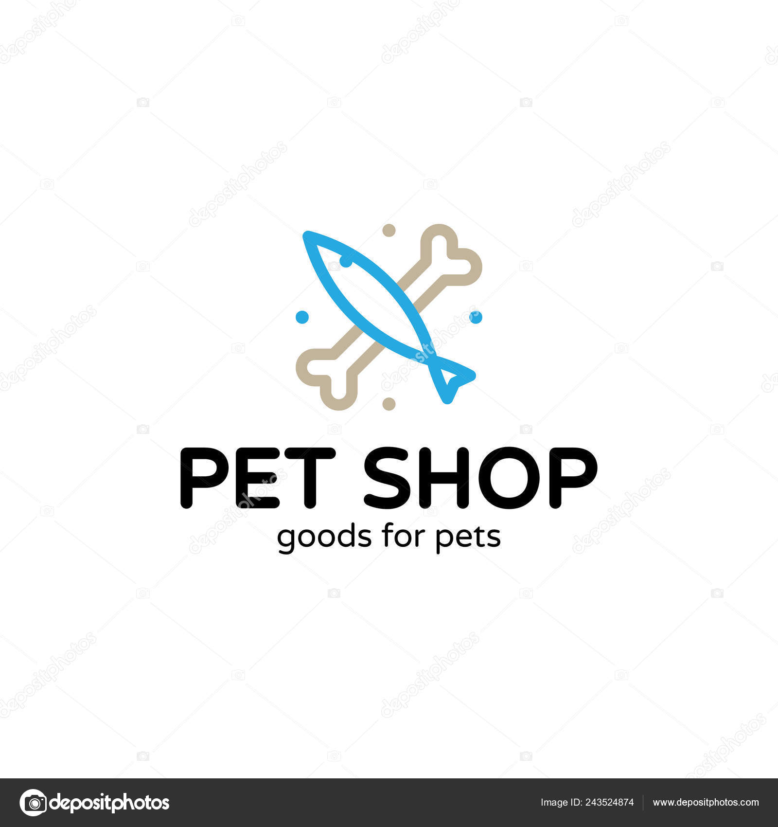 Pet Shop Logo Design Template Vector Fish Bone Logotype Sign