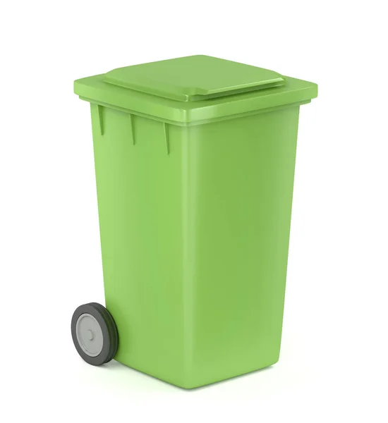 Zelená Plastová Odpadní Nádoba Bílém Pozadí — Stock fotografie
