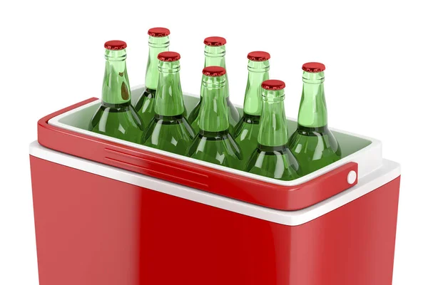 Röd Kylbox Med Ölflaskor Illustration — Stockfoto