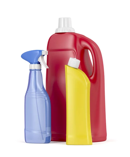 Plastikowych Butelek Detergent Białym Tle — Zdjęcie stockowe