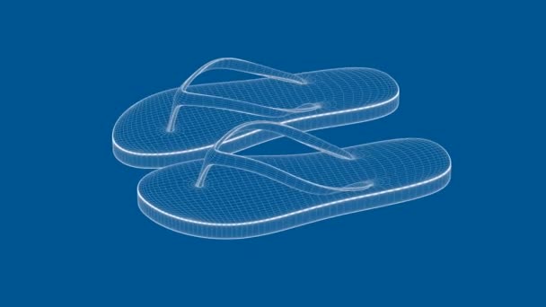 Modelu Szkieletowym Flip Flops Niebieskim Tle — Wideo stockowe