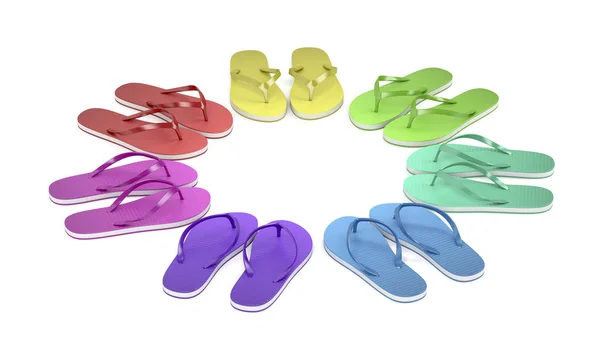 Bunte Flip Flops Auf Weißem Hintergrund — Stockfoto