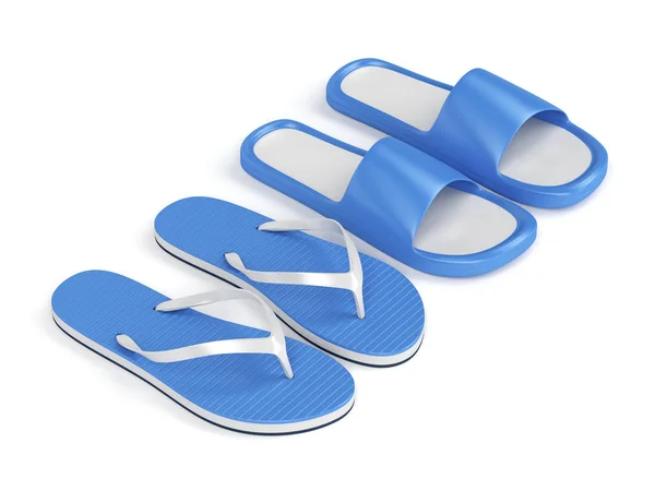 Flip Flops Και Καουτσούκ Διαφάνειες Λευκό Φόντο — Φωτογραφία Αρχείου