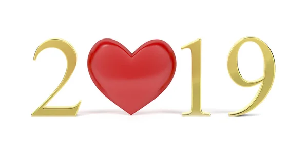 Happy New Year 2019 Red Heart Golden Numbers — Stock Photo, Image