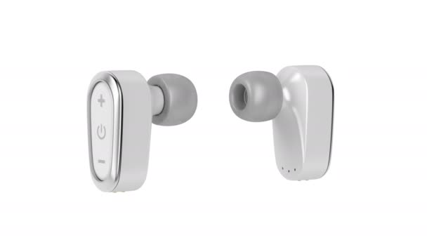 Drahtlose Ear Kopfhörer Auf Weißem Hintergrund — Stockvideo