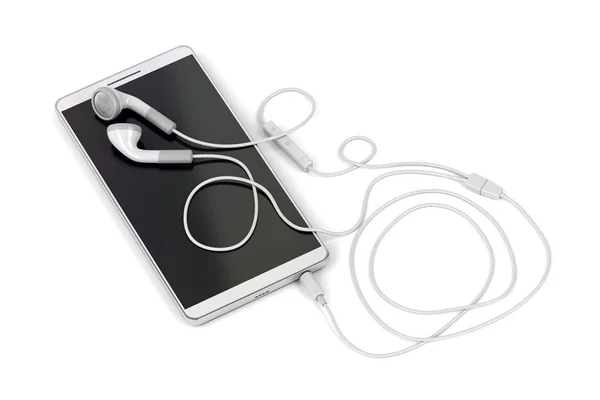 Smartphone Wired Earphones White Background — Stock Photo, Image