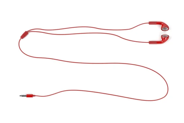 Red Wired Earphones Isolated White Background Top View — Stock Photo, Image